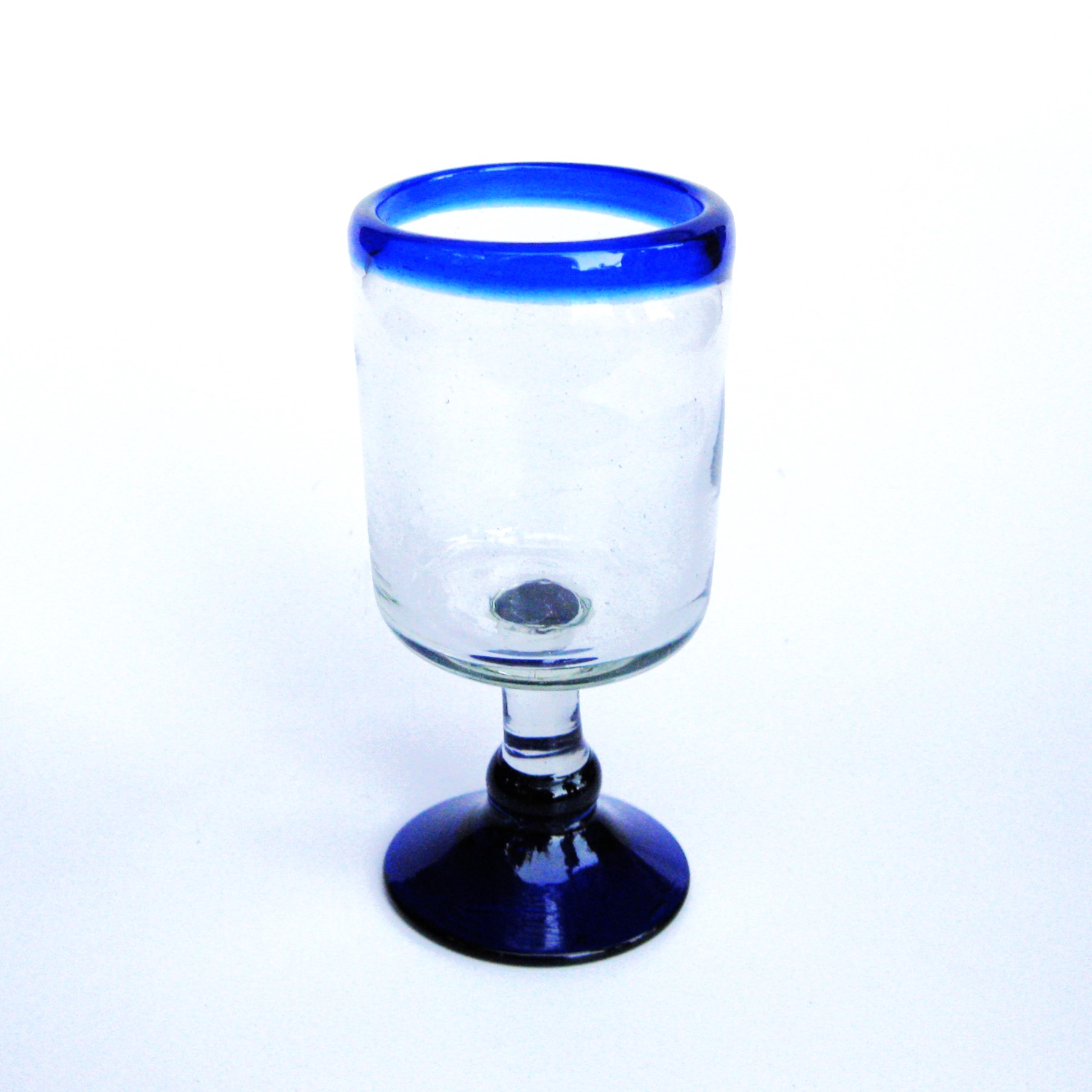 copas cuadradas para vino pequeas con borde azul cobalto, 8 oz, Vidrio Reciclado, Libre de Plomo y Toxinas